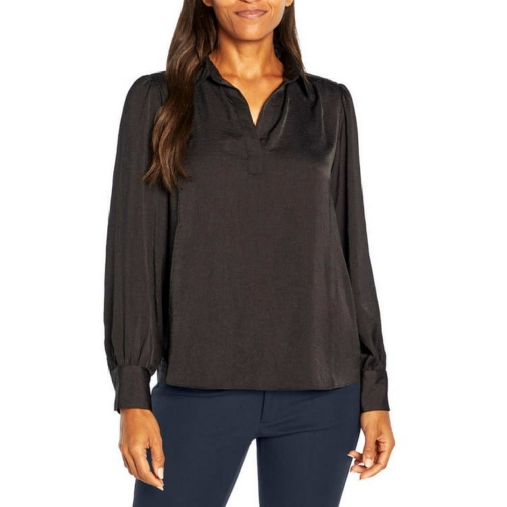 Banana Republic Black Long Sleeve satin pullover blouse top